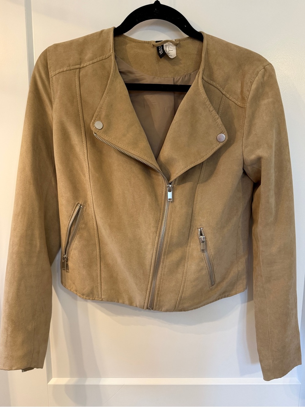 H&M Taupe Tan Faux Suede Moto Jacket Size 6 - WORN ONCE